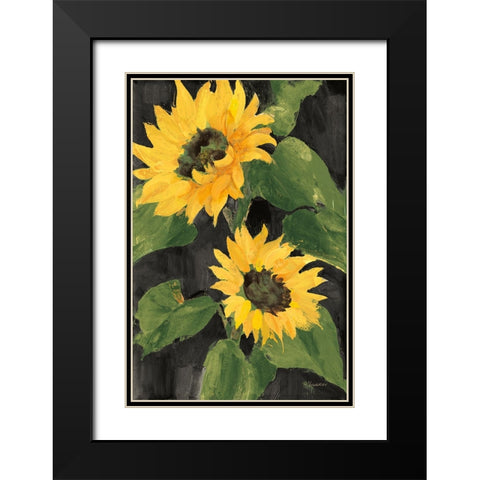 Sunny Blooms on Black Black Modern Wood Framed Art Print with Double Matting by Hristova, Albena