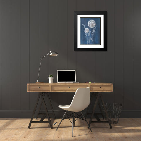 Airy Blooms I Dark Blue Black Modern Wood Framed Art Print with Double Matting by Nai, Danhui