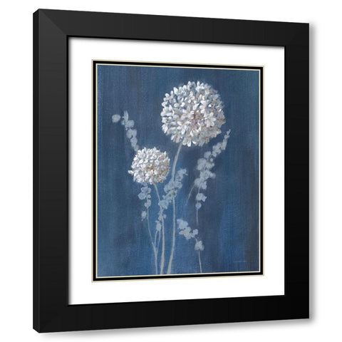 Airy Blooms I Dark Blue Black Modern Wood Framed Art Print with Double Matting by Nai, Danhui