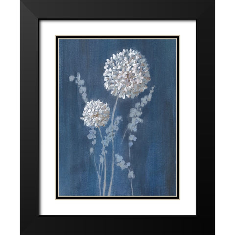 Airy Blooms I Dark Blue Black Modern Wood Framed Art Print with Double Matting by Nai, Danhui