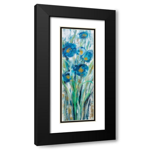 Tall Blue Flowers II Black Modern Wood Framed Art Print with Double Matting by Vassileva, Silvia
