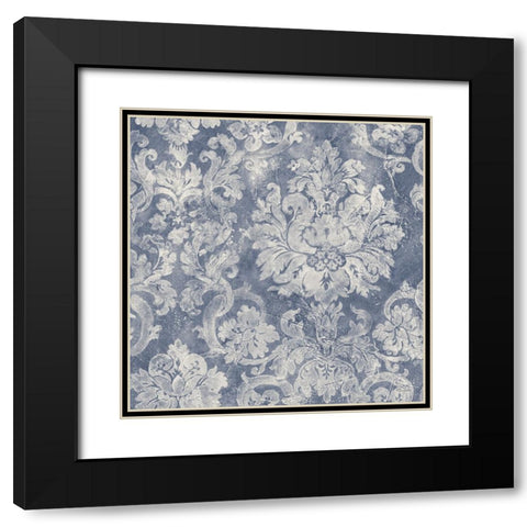 Blue Damask Black Modern Wood Framed Art Print with Double Matting by Hristova, Albena