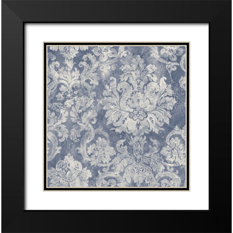 Blue Damask Black Modern Wood Framed Art Print with Double Matting by Hristova, Albena