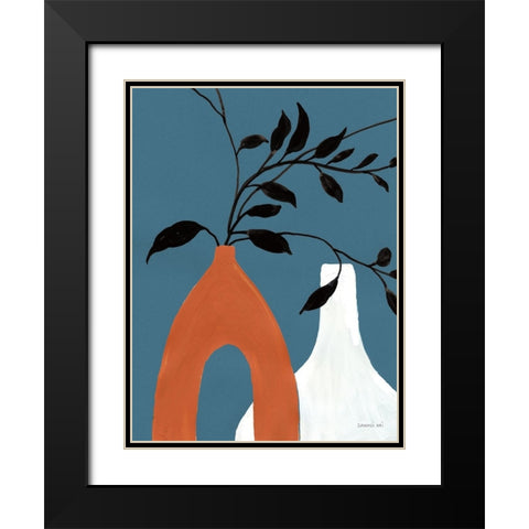 Slender Stems I Jewel Toned Black Modern Wood Framed Art Print with Double Matting by Nai, Danhui