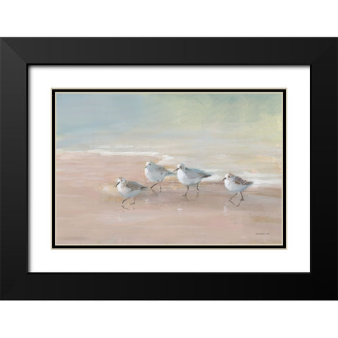 Shorebirds on the Sand I Black Modern Wood Framed Art Print with Double Matting by Nai, Danhui