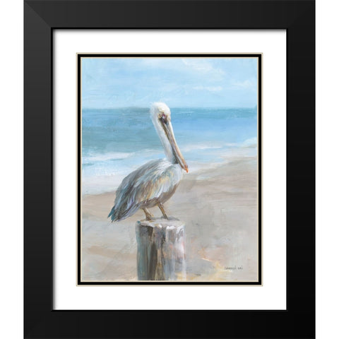 Pelican by the Sea Black Modern Wood Framed Art Print with Double Matting by Nai, Danhui