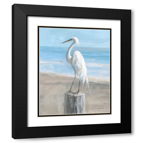 Egret by the Sea Black Modern Wood Framed Art Print with Double Matting by Nai, Danhui
