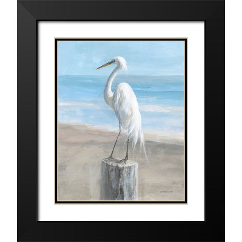 Egret by the Sea Black Modern Wood Framed Art Print with Double Matting by Nai, Danhui