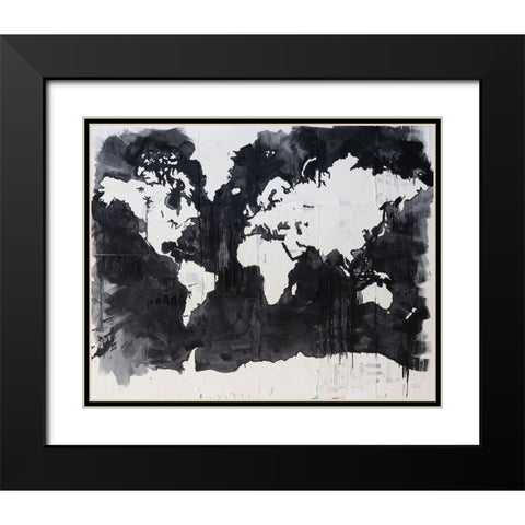 Map of the World Black Modern Wood Framed Art Print with Double Matting by Youngstrom, Kent