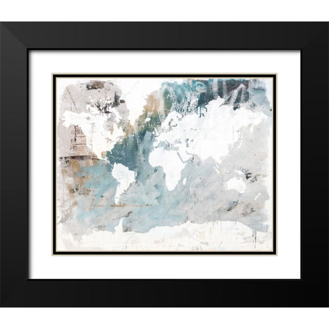 Neutral World Map Black Modern Wood Framed Art Print with Double Matting by Youngstrom, Kent