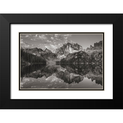 Baron Lake Monte Verita Peak Sawtooh Mountains II BW Black Modern Wood Framed Art Print with Double Matting by Majchrowicz, Alan