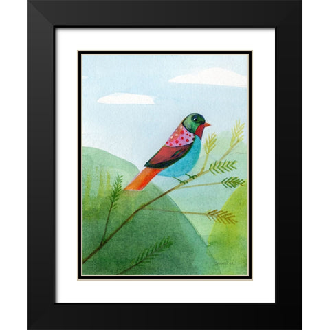 Colorful Birds IV Black Modern Wood Framed Art Print with Double Matting by Nai, Danhui