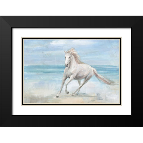Gallop on the Beach Black Modern Wood Framed Art Print with Double Matting by Nai, Danhui