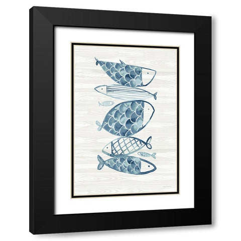 Driftwood Blue Fish I Black Modern Wood Framed Art Print with Double Matting by Charro, Mercedes Lopez