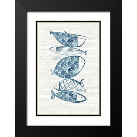 Driftwood Blue Fish I Black Modern Wood Framed Art Print with Double Matting by Charro, Mercedes Lopez