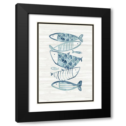 Driftwood Blue Fish II Black Modern Wood Framed Art Print with Double Matting by Charro, Mercedes Lopez