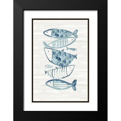 Driftwood Blue Fish II Black Modern Wood Framed Art Print with Double Matting by Charro, Mercedes Lopez