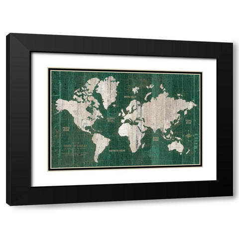 Old World Map Green Black Modern Wood Framed Art Print with Double Matting by Wild Apple Portfolio
