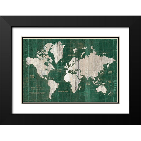 Old World Map Green Black Modern Wood Framed Art Print with Double Matting by Wild Apple Portfolio