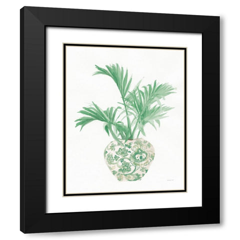 Palm Chinoiserie II Pink Green Black Modern Wood Framed Art Print with Double Matting by Nai, Danhui