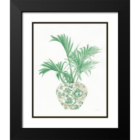 Palm Chinoiserie II Pink Green Black Modern Wood Framed Art Print with Double Matting by Nai, Danhui