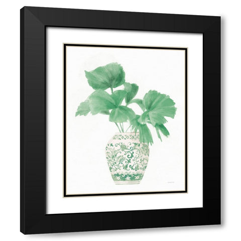Palm Chinoiserie IV Pink Green Black Modern Wood Framed Art Print with Double Matting by Nai, Danhui