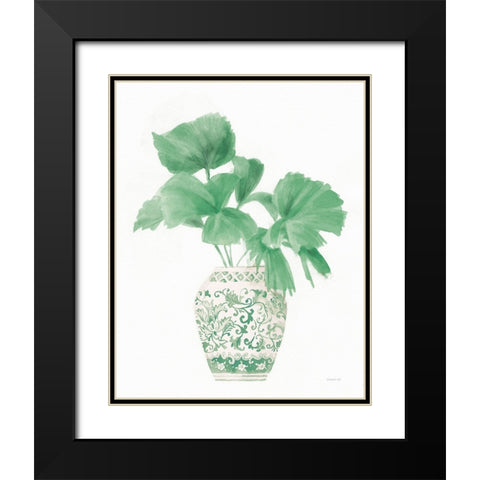 Palm Chinoiserie IV Pink Green Black Modern Wood Framed Art Print with Double Matting by Nai, Danhui