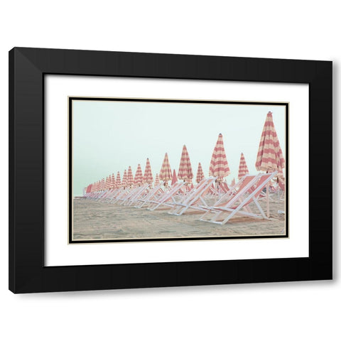 Pink Umbrellas Black Modern Wood Framed Art Print with Double Matting by Aledanda