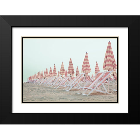 Pink Umbrellas Black Modern Wood Framed Art Print with Double Matting by Aledanda