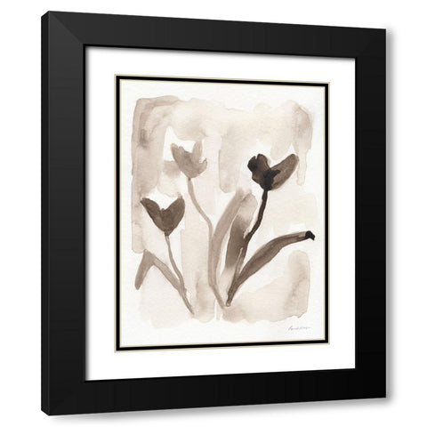Sepia Florals I Black Modern Wood Framed Art Print with Double Matting by Munger, Pamela