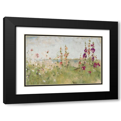 Hollyhocks by the Sea Black Modern Wood Framed Art Print with Double Matting by Blum, Cheri