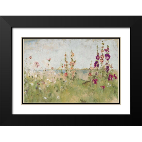 Hollyhocks by the Sea Black Modern Wood Framed Art Print with Double Matting by Blum, Cheri