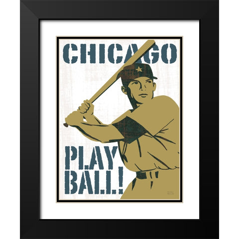 Play Ball Chicago Black Modern Wood Framed Art Print with Double Matting by Mullan, Michael