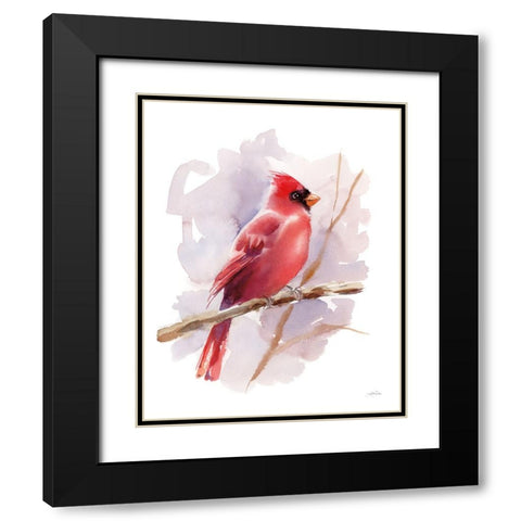 Winter Cardinal Black Modern Wood Framed Art Print with Double Matting by Pete, Katrina