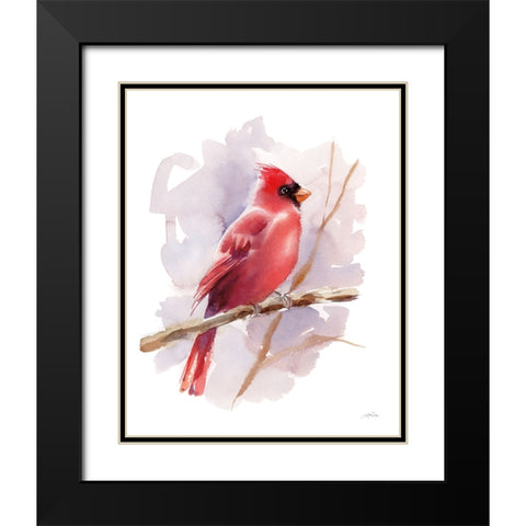 Winter Cardinal Black Modern Wood Framed Art Print with Double Matting by Pete, Katrina