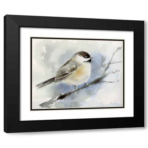 Winter Chickadee Black Modern Wood Framed Art Print with Double Matting by Pete, Katrina