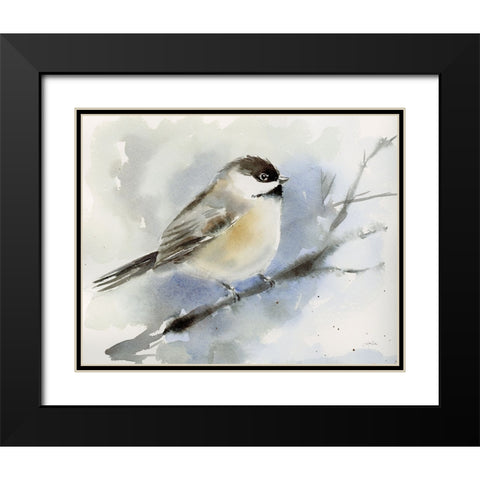 Winter Chickadee Black Modern Wood Framed Art Print with Double Matting by Pete, Katrina