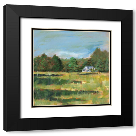 Farmhouse Across the Meadow Black Modern Wood Framed Art Print with Double Matting by Schlabach, Sue