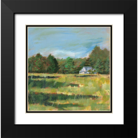 Farmhouse Across the Meadow Black Modern Wood Framed Art Print with Double Matting by Schlabach, Sue