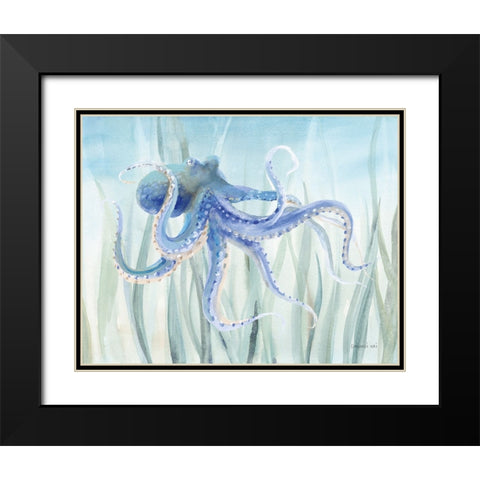 Undersea Octopus Seaweed Black Modern Wood Framed Art Print with Double Matting by Nai, Danhui