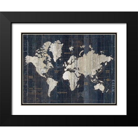 Old World Map Blue v2 Crop Black Modern Wood Framed Art Print with Double Matting by Wild Apple Portfolio