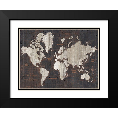 Old World Map Dark Neutral Crop Black Modern Wood Framed Art Print with Double Matting by Wild Apple Portfolio