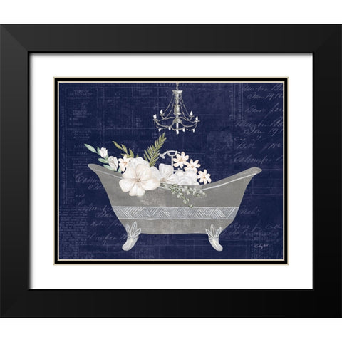 Floral Bath II Indigo Black Modern Wood Framed Art Print with Double Matting by Prahl, Courtney