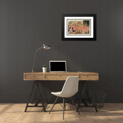 Chicago Postcard I v2 Black Modern Wood Framed Art Print with Double Matting by Wild Apple Portfolio