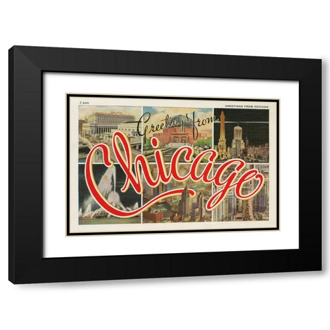 Chicago Postcard I v2 Black Modern Wood Framed Art Print with Double Matting by Wild Apple Portfolio