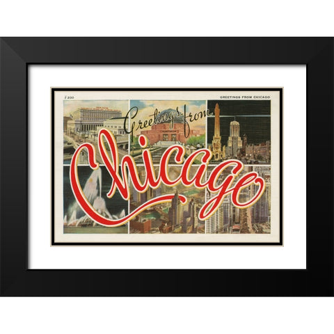 Chicago Postcard I v2 Black Modern Wood Framed Art Print with Double Matting by Wild Apple Portfolio