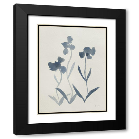 Blue Florals I Black Modern Wood Framed Art Print with Double Matting by Munger, Pamela