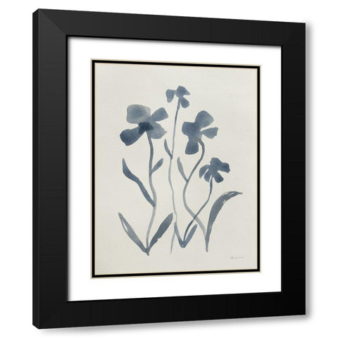 Blue Florals II Black Modern Wood Framed Art Print with Double Matting by Munger, Pamela