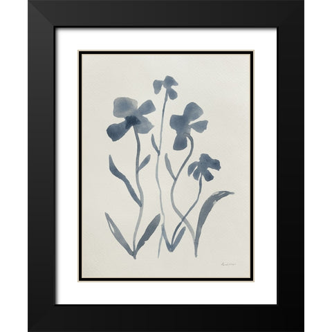 Blue Florals II Black Modern Wood Framed Art Print with Double Matting by Munger, Pamela