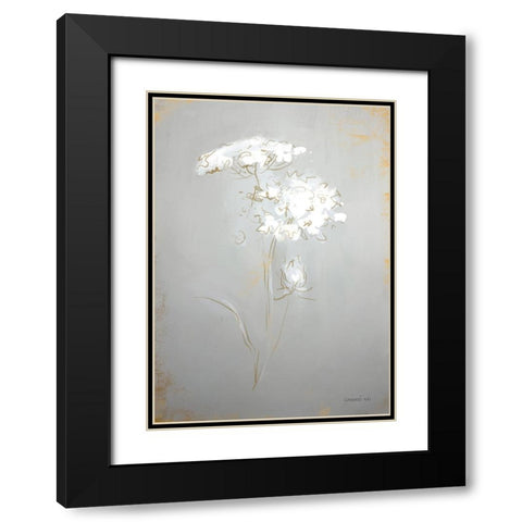 White Floral Sketch II Black Modern Wood Framed Art Print with Double Matting by Nai, Danhui